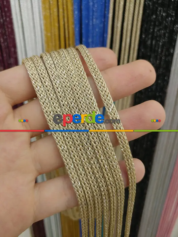 Bej Rengi Simli İp Perde Jumbo Zincir Serisi- Bej-gümüş