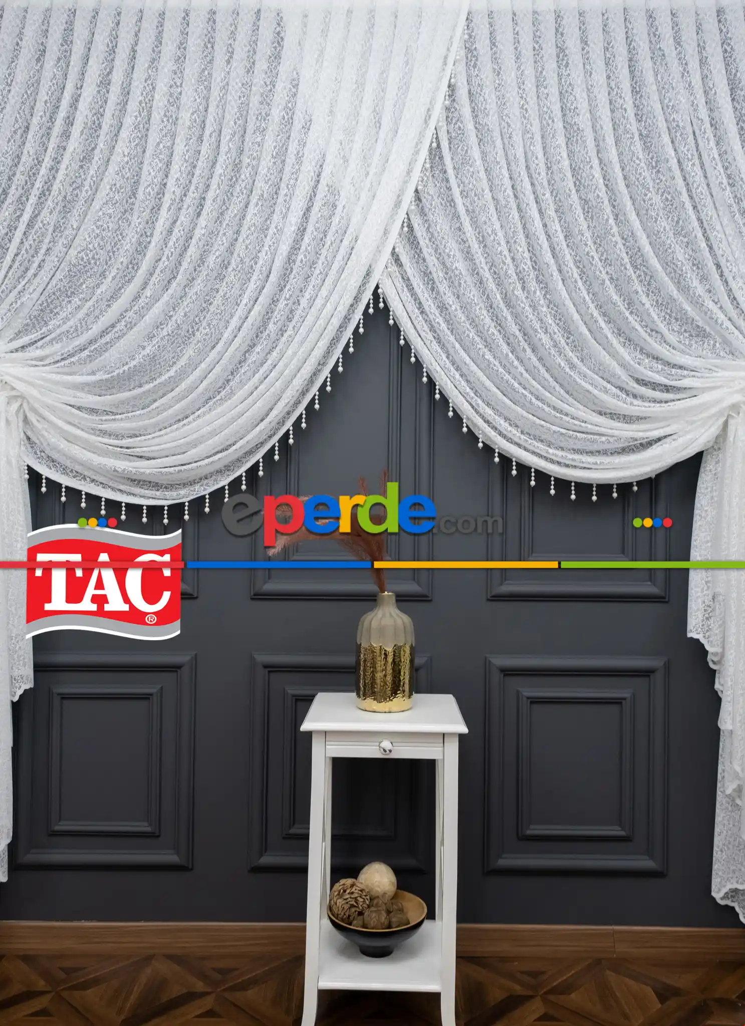 Taç İlisyon Kruvaze Model Tasarım Beyaz Tül Perde