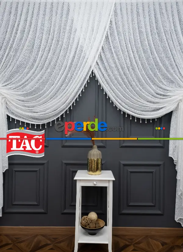 Taç İlisyon Kruvaze Model Tasarım Beyaz Tül Perde