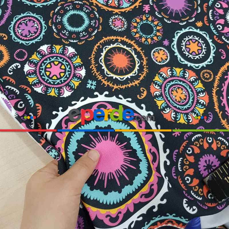 Etnik Desenli Fon Perde K618 E - Kumaşı Kalındır Duck Bezi Değildir.- Siyah-Çok Renkli