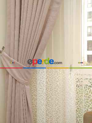 Pudra Pembesi- Düz Fon Perde ( Dökümlü Fon Perde)- Pudra