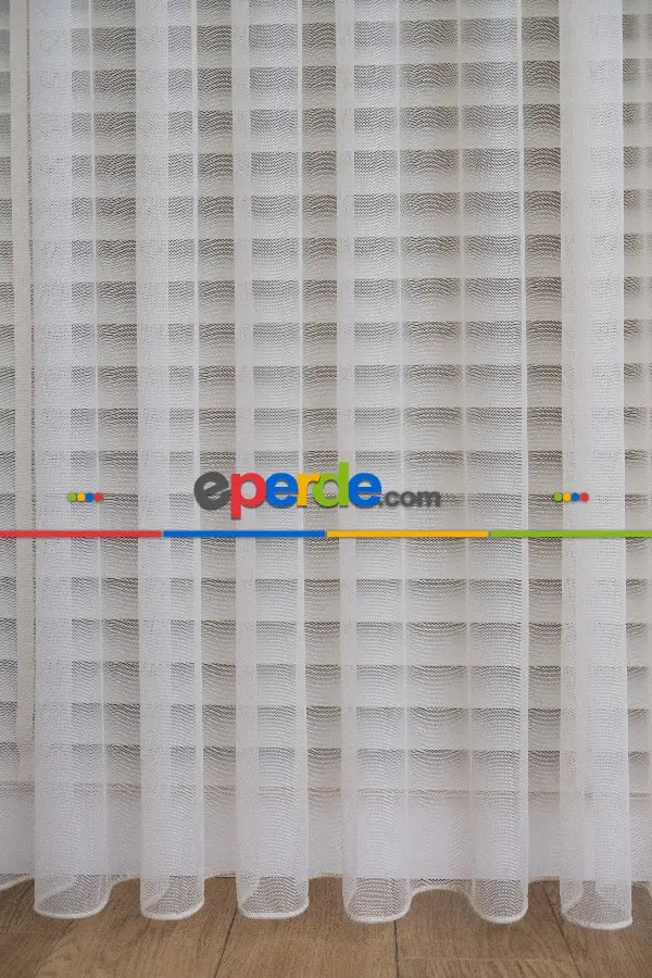 Krem Düz Tül Perde Grek Zemin
