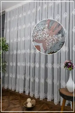 Grek Serpme Damask Desenli Motif İşlemeli - Ütü İstemez Tül Perde