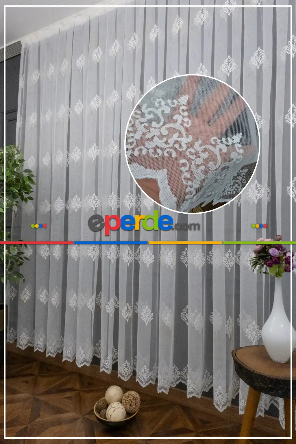 Grek Serpme Damask Desenli Motif İşlemeli - Ütü İstemez Tül Perde