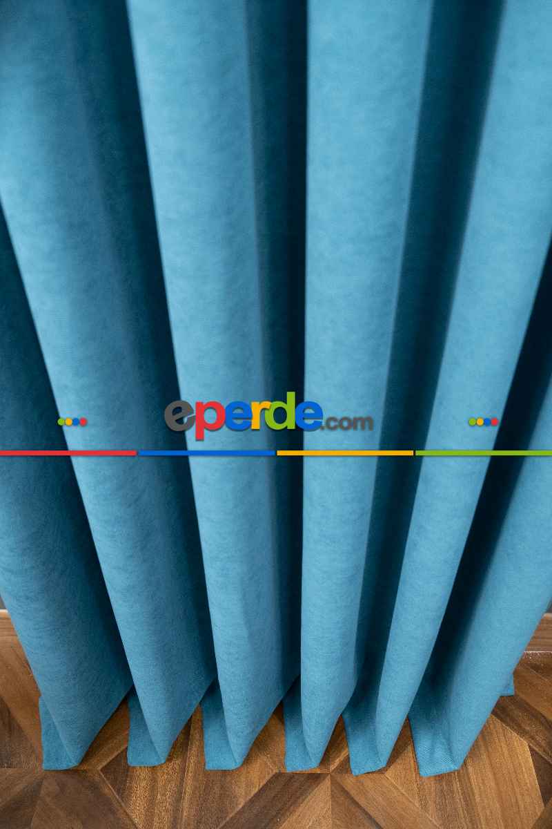 Salon - Açık Petrol Rengi Düz Fon Perde Dökümlü Fon Perde
