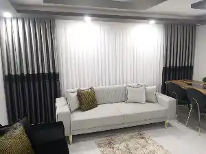 Yatak Odası - Yeni Sezon Antrasit Ve Açık Gri Renk Siyah Detaylı Pano Taç Fon Perde Tavan Bağlama Braçol Hediyeli