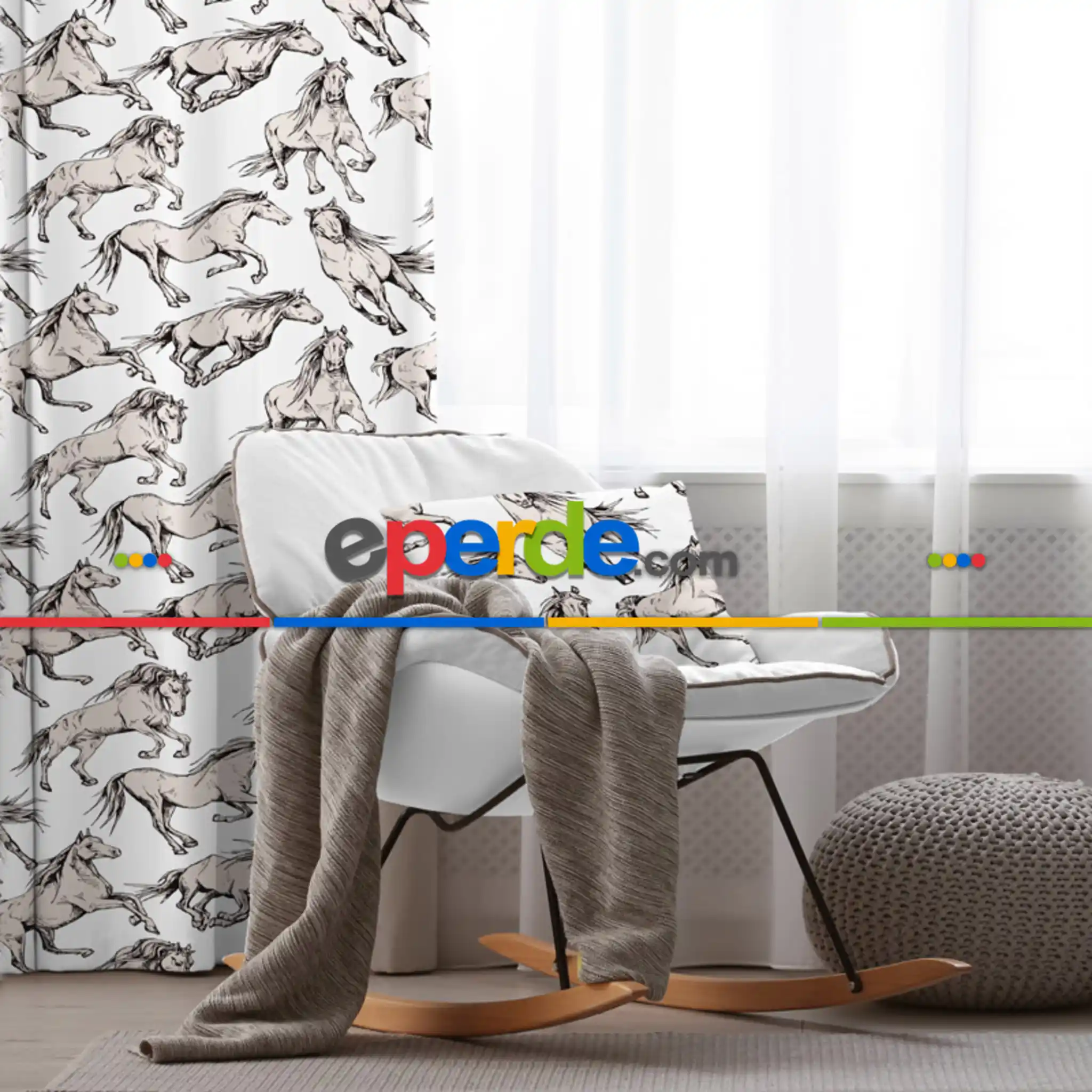 At Desenli Fon Perde Evim2060 Kumaşı Kalındır Duck Bezi Değildir