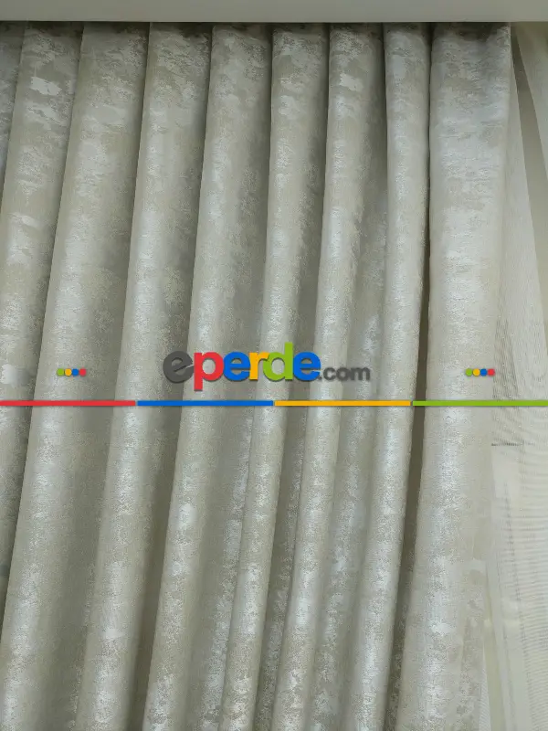 Patinedesenli Taş Rengi - Katyonik Jakar Fon Perde- Taş Rengi