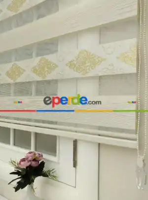 Oturma Odası - Zebra Perde - 2022 Damask Altın Krem