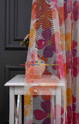 Hazır Ölçülü Petek Zemin Mor Ve Turuncu Renkli Çiçek Desenli Grek Baskılı Tül Perde