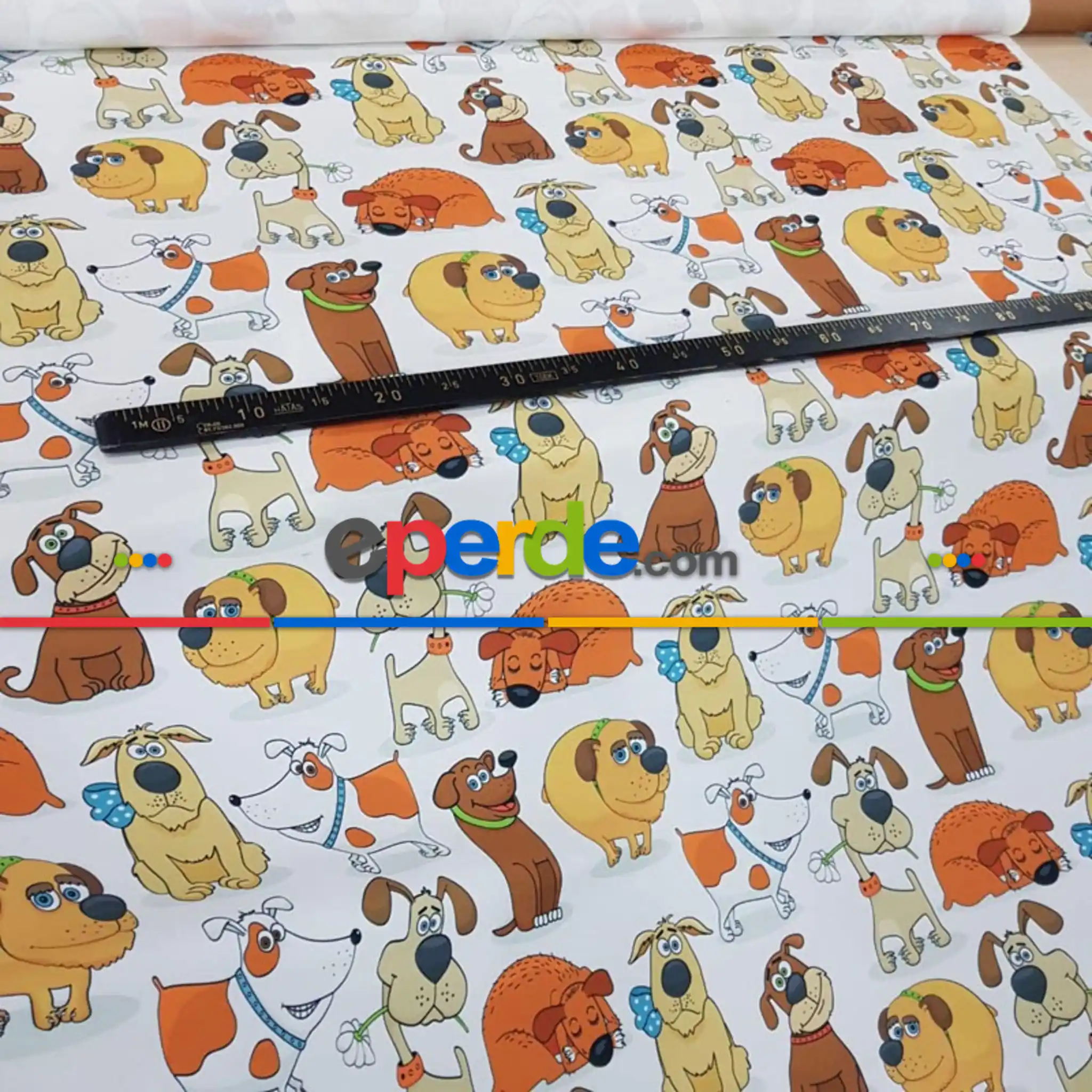 Köpek Desenli Fon Perde Evm618 Kumaşı Kalındır Duck Bezi Değildir- Siyah-Mavi-Kahverengi-Beyaz