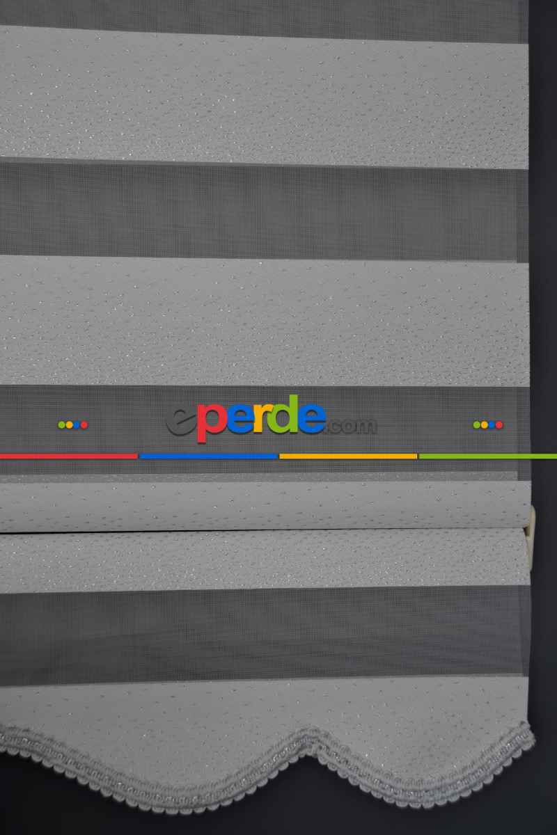 Halim Perdesan Sm-400 Beyaz & Gümüş Yaldız Renk Etekli Veya Eteksiz Zebra Stor Perde