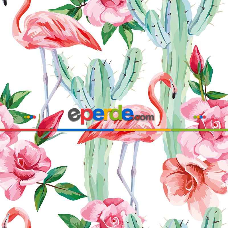 Tropikal Desenli Fon Perde Evm321 -t - Kumaşı Kalındır Duck Bezi Değildir.- Yeşil-Beyaz-Pembe-Çok Renkli