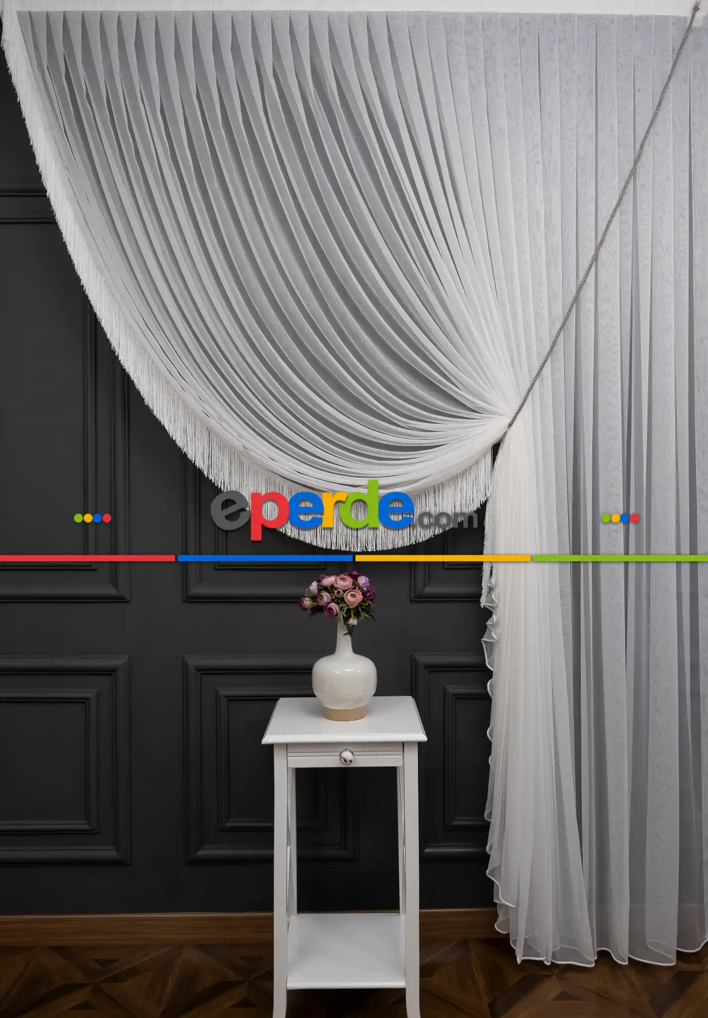 Mutfak - Hafif Keten Yalancı Kruvaze - Tülden Fon - Halat İle Yana Toplamalı Tül - Kordon Toplama Tül - Çift Veya Tek Kanat - Aksesuar İlave Ücretlidir - Kurşunlu Tül