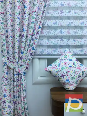 Kelebek Desenli Fon Perde (kalın Pamuklu Kumaş)- Mavi-sarı-pembe-mor Patlıcan Moru-su Yeşili-fıstık Yeşili