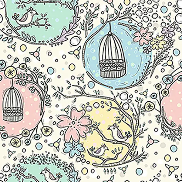 Kuş Ve Kafes Desenli Fon Perde Evm691 Kumaşı Kalındır Duck Bezi Değildir- Beyaz-Pembe Açık