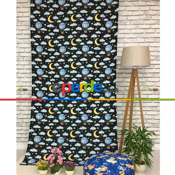 Bebek Odası Fon - Aydede Bulut Desenli Fon Perde Evm802 Kumaşı Kalındır Duck Bezi Değildir- Sarı