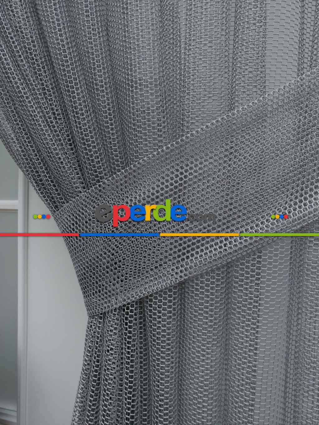 Metre İle Dikişsiz Kumaş Gri File Tül Fon Perde- Gri-Füme-Antrasit