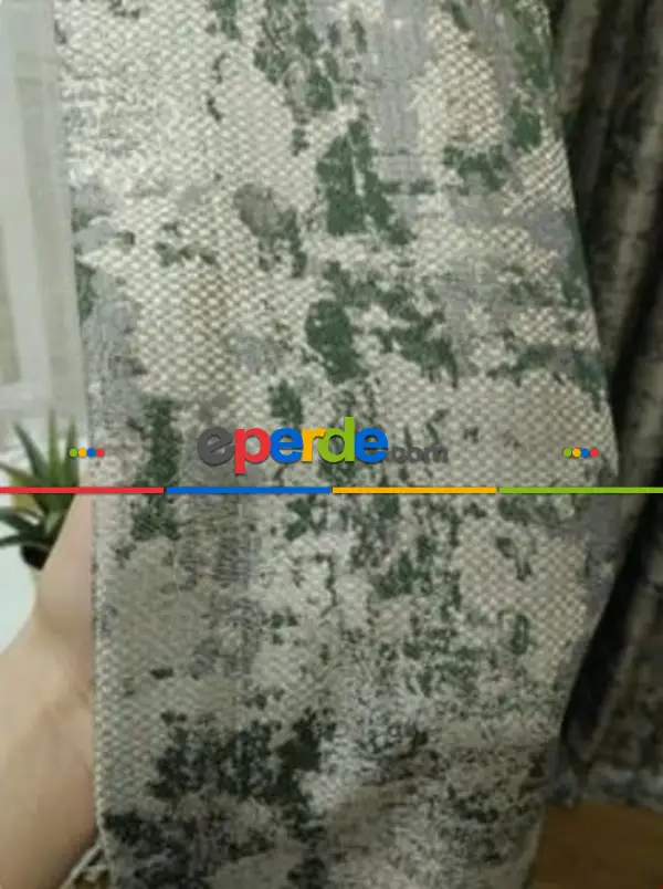 Bej Yeşil Desenli Jakar Fon Perde (285 En)- Yeşil Koyu Yeşil