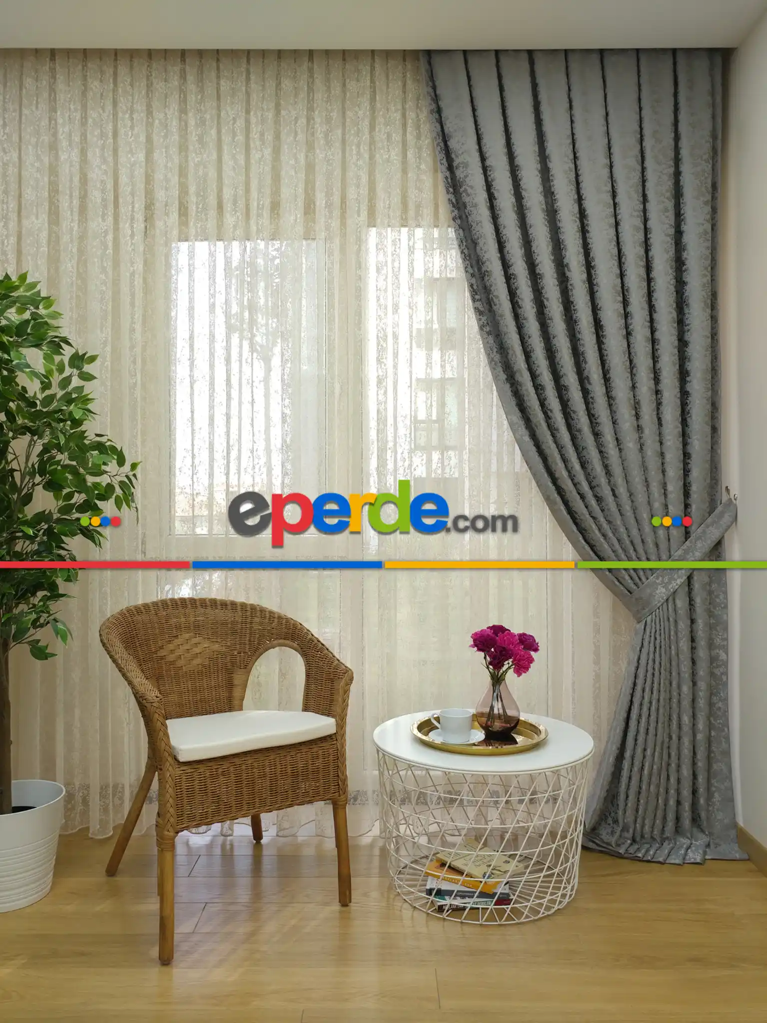 Açık Gri Kendinden Desenli Jakar Fon Perde (285 En)- Gri Açık