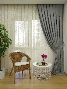 Açık Gri Kendinden Desenli Jakar Fon Perde (285 En)- Gri Açık