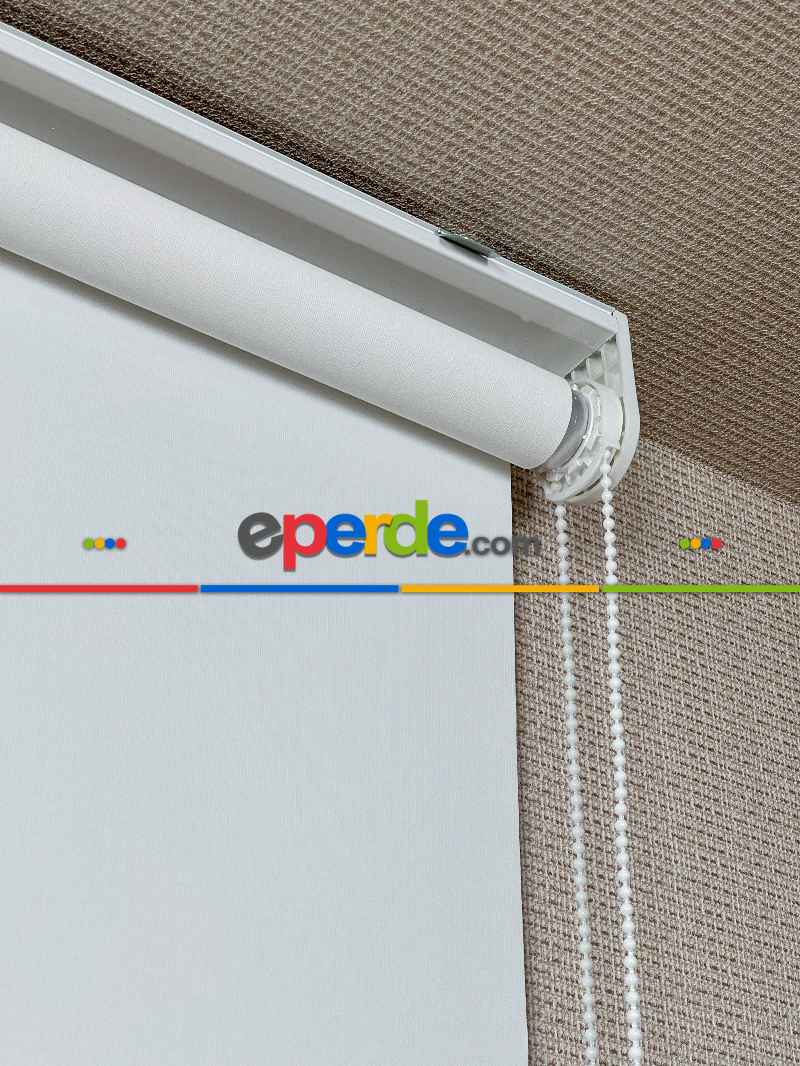 Ekru Lazer Kesimli Stor Perde ( Lazer Kesim Fiyata Dahildir) Metal Kasalı - Yüksek Kalite - Kornişe Kolay Montaj Seçenekli