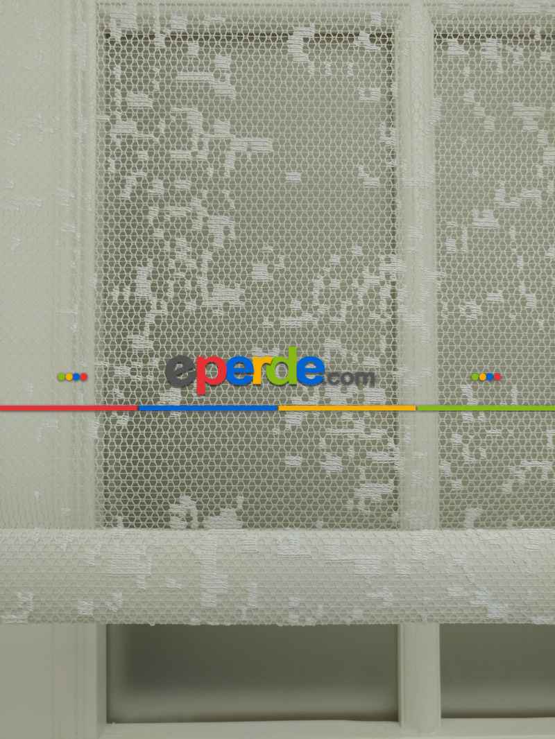 Oturma Odası - Jakar Örme Tül- Ekru Çiftli Sistem Dantel Desenli Perde- Ekru