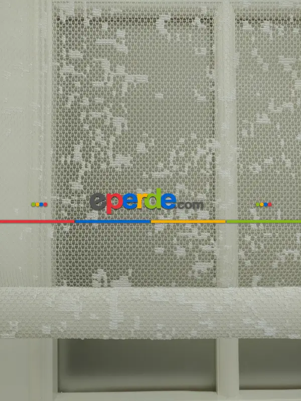 Jakar Örme Tül- Ekru Çiftli Sistem Dantel Desenli Perde- Ekru