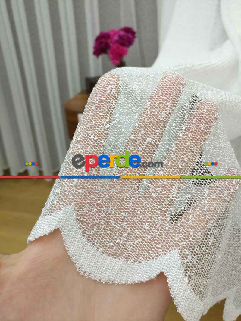 Kdk Örme Dantel Tül Perde- Krem-ekru