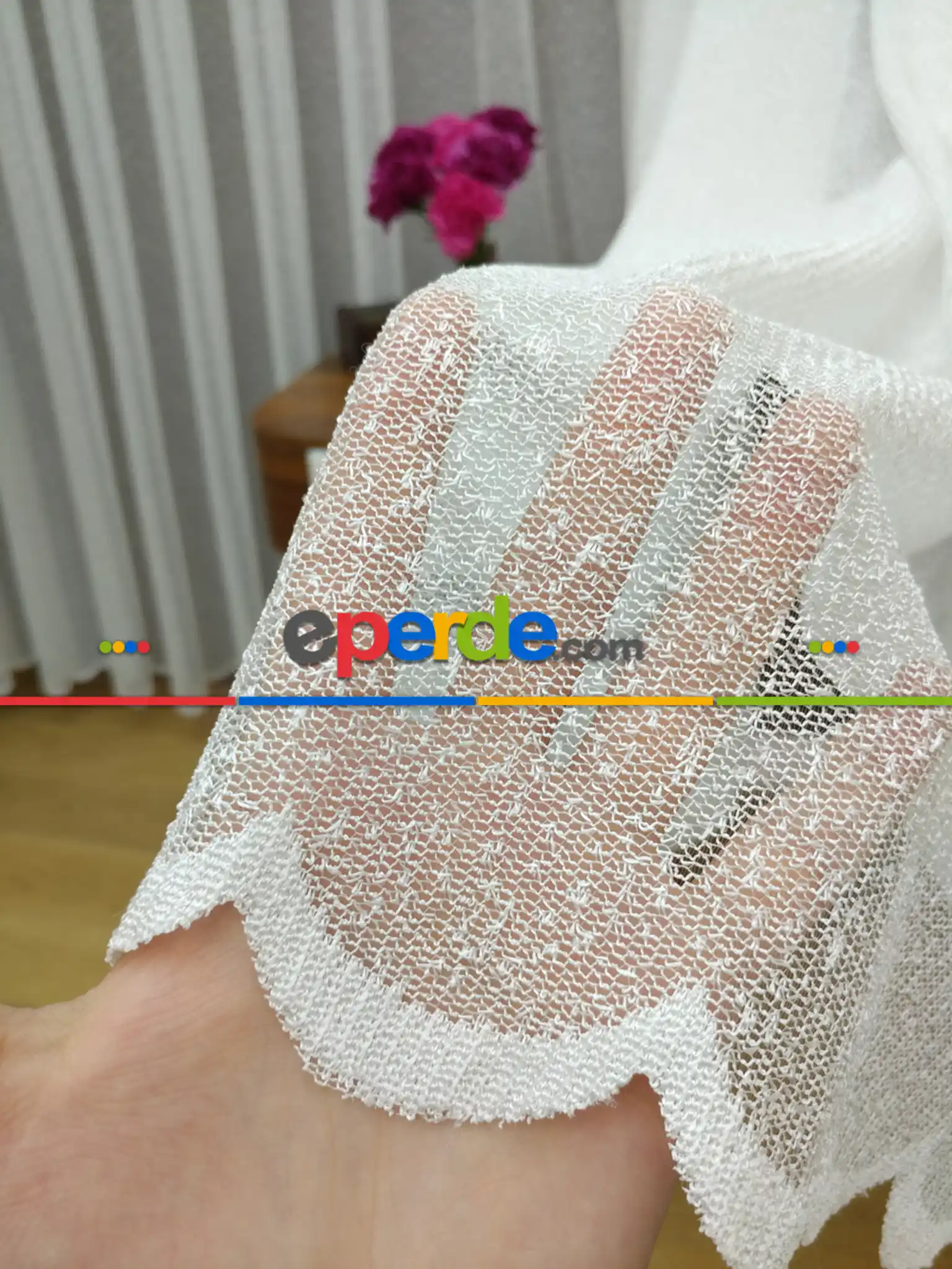 Salon Tül Perde - Kdk Örme Dantel Tül Perde- Krem