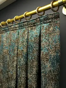 Oturma Odası Modern Desenli Jakarlı Salon Fon Perdesi 2025 Series Özel Renkler- Bej-haki-turkuaz Mavi