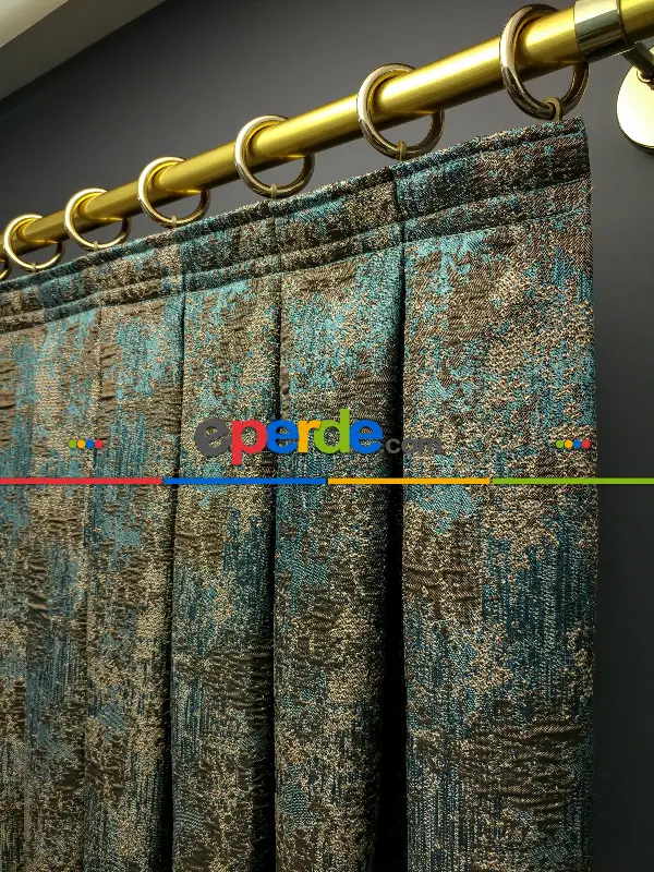 Yatak Odası Fon Modern Desenli Jakarlı Salon Fon Perdesi 2025 Series Özel Renkler- Bej-haki-turkuaz Mavi