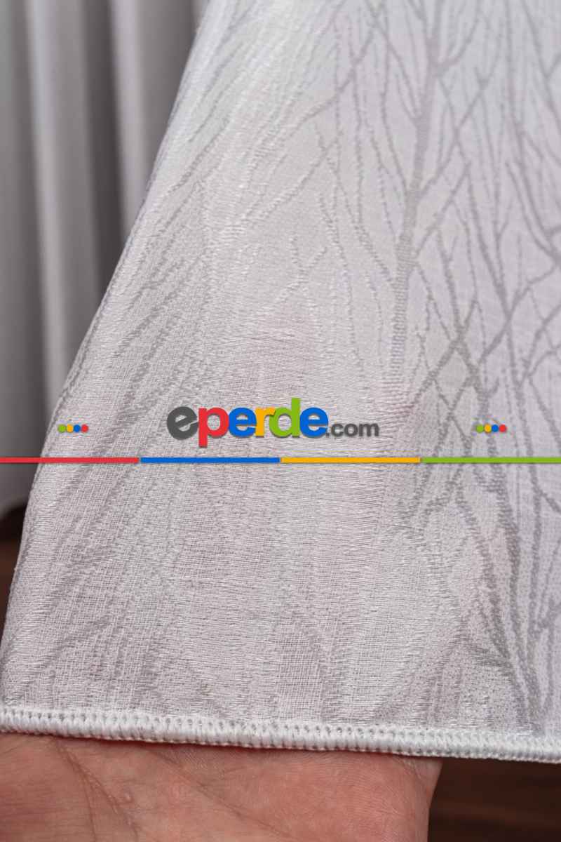 Salon Tül Modelleri - Keten Etek Dokuma Ekru Tül Perde