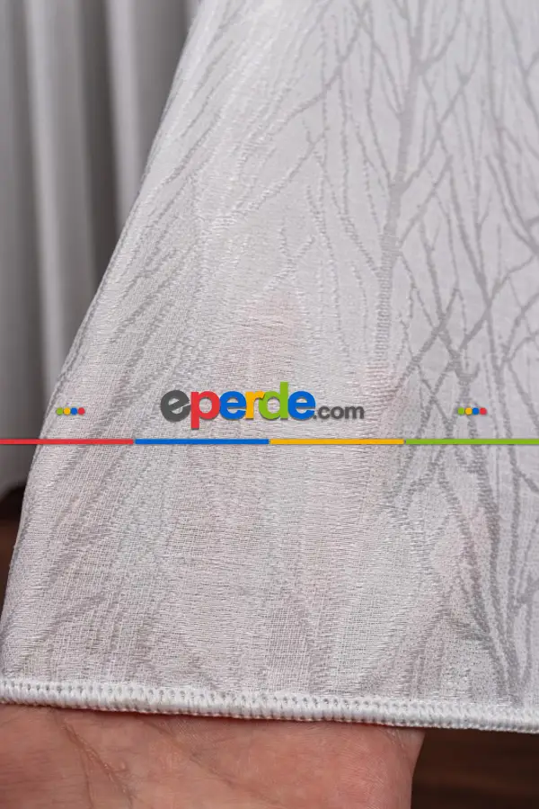 Salon Tül Modelleri - Keten Etek Dokuma Ekru Tül Perde