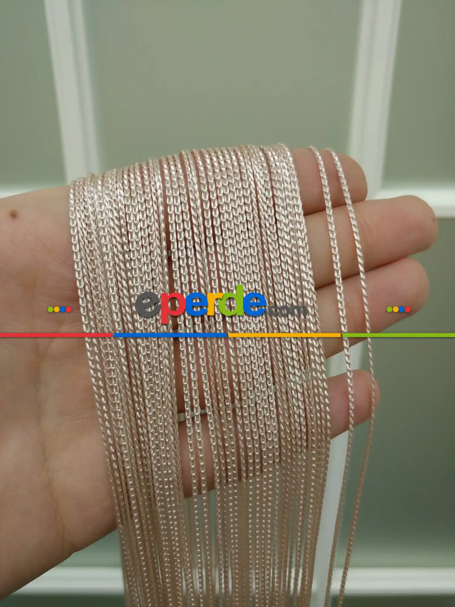 İp Perde - İnce Zincir Serisi (beyaz, Krem, Gri, Kırmızı, Bordo, Siyah, Mavi, Pembe, Sarı)- Krem