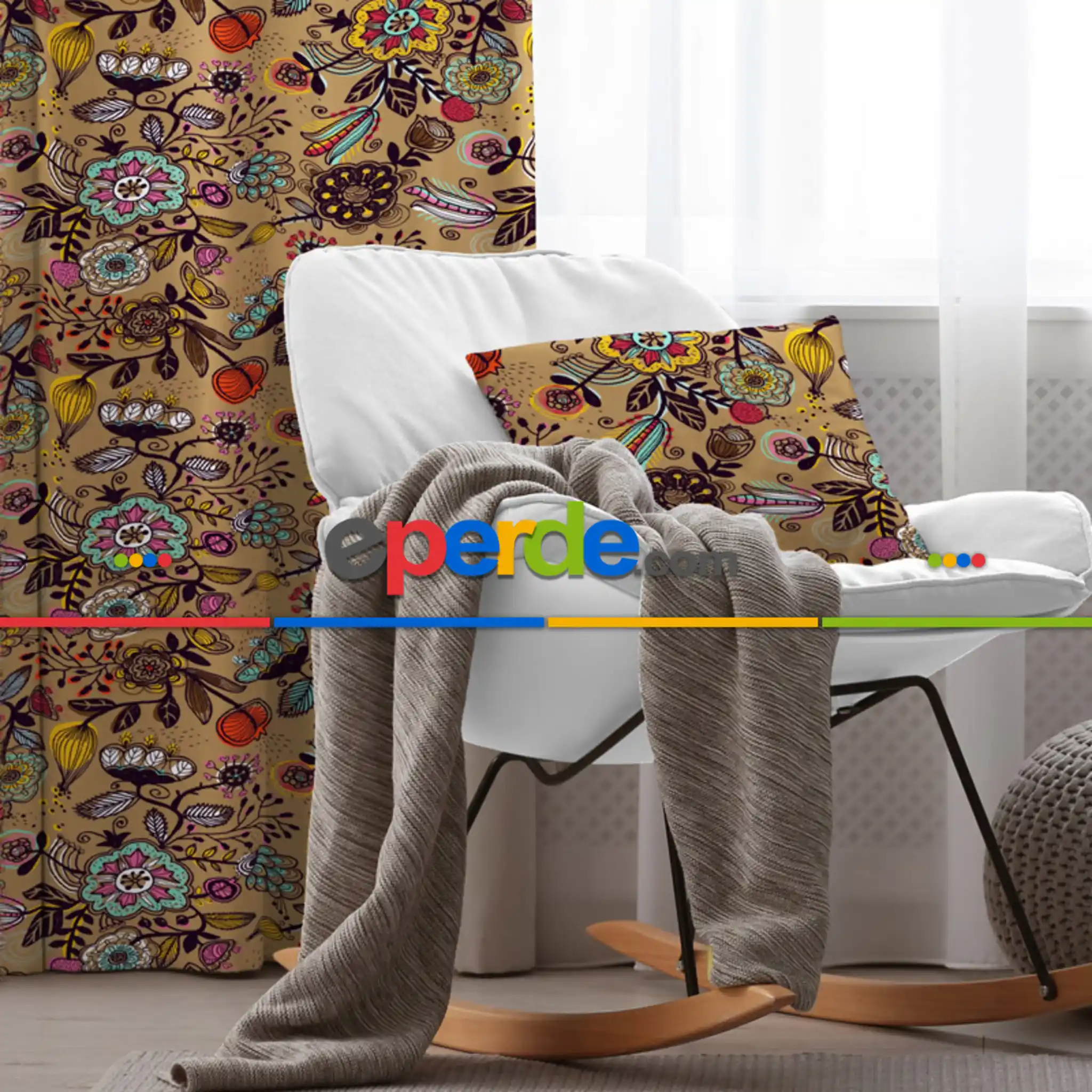 Çiçekli Fon Perde Evim 601 Kumaşı Kalındır Duck Bezi Değildir