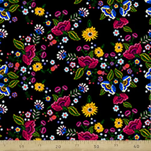 Çiçek Desenli Fon Perde Evm763 Kumaşı Kalındır Duck Bezi Değildir- Siyah-Yeşil-Beyaz