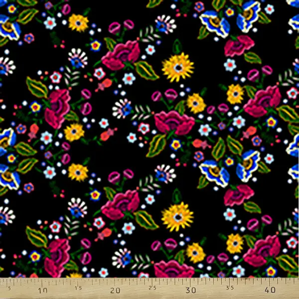 Çiçek Desenli Fon Perde Evm763 Kumaşı Kalındır Duck Bezi Değildir- Siyah-Yeşil-Beyaz