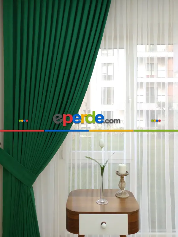 Salon Fon - Koyu Yeşil - Düz Fon Perde (  Dökümlü Fon Perde)- Yeşil