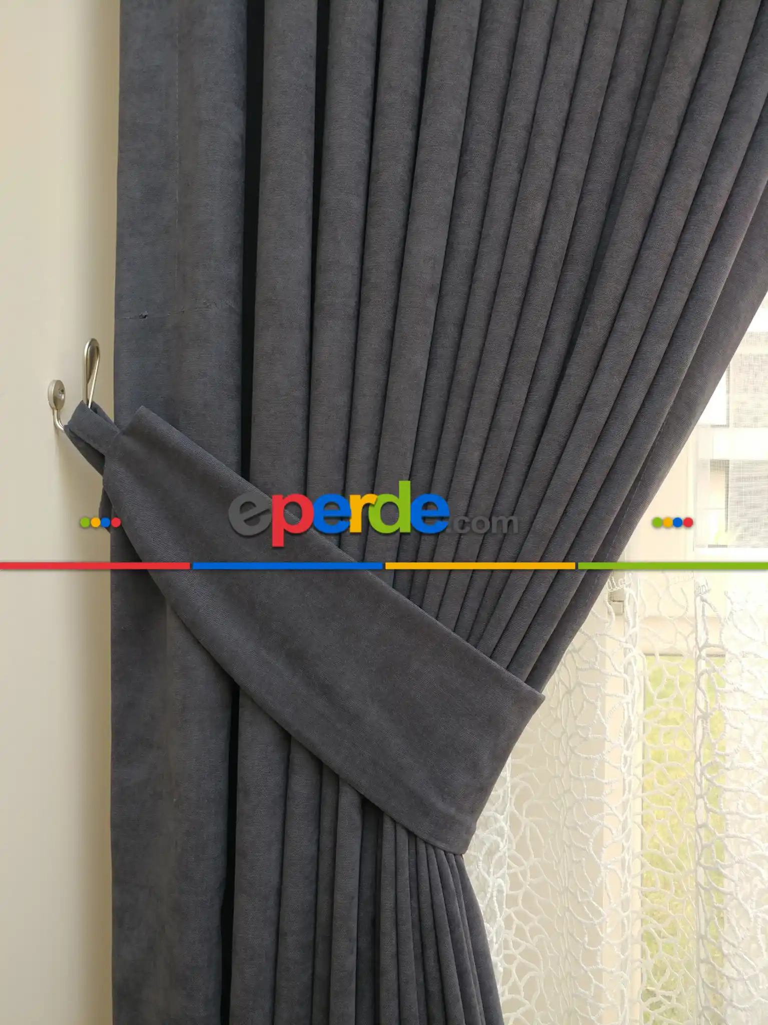 Salon Perdesi - Koyu Gri Düz Fon Perde (  Dökümlü Fon )- Gri Koyu