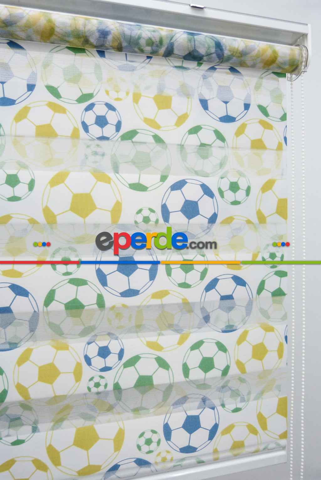 Futbol Topu Desen Zebra Perde- Yeşil-mavi-sarı