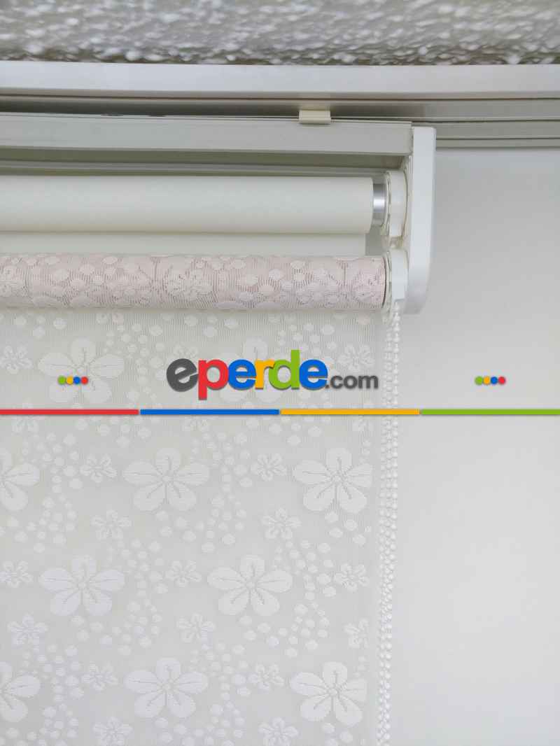 Jakar Örme Tül-feray 804 Pudra Çiftli Sistem Dantel Desenli Perde- Pudra