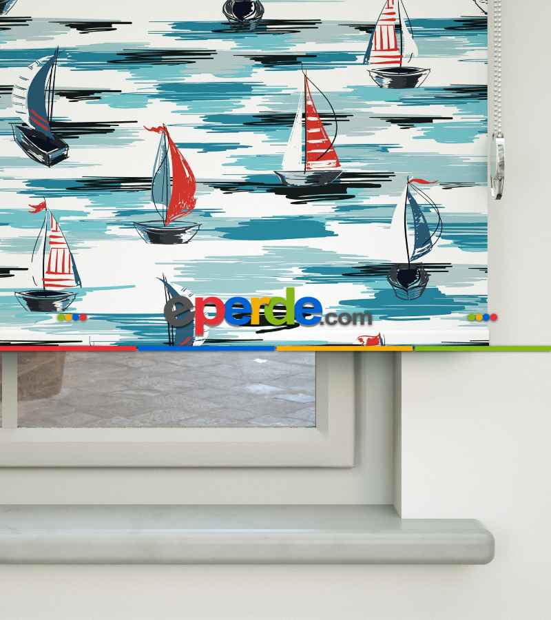 Yelkenli Desenli Baskılı Stor Perde- Çok Renkli