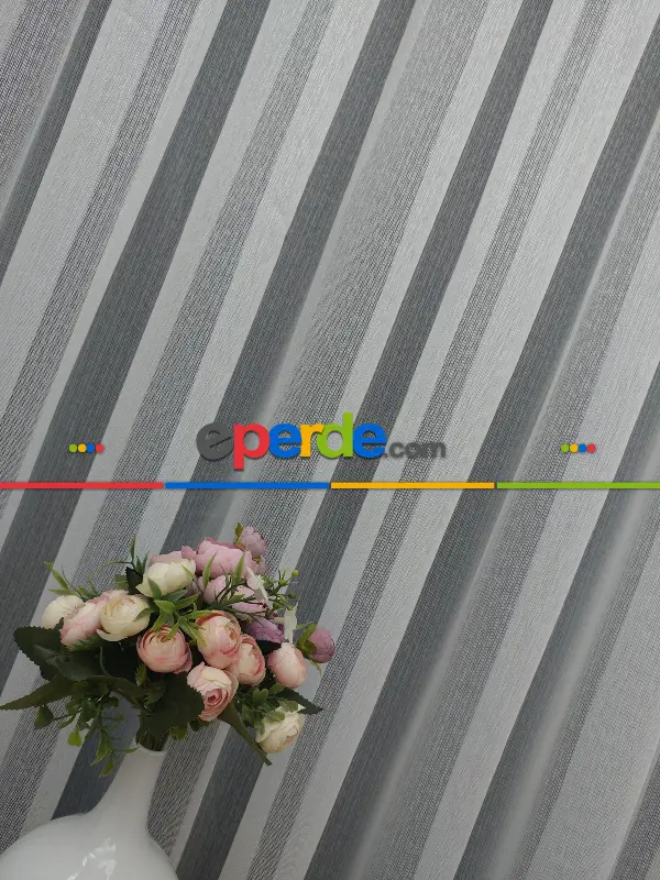 Salon Tül Perde - ( Orjinal ) Fantazi Çizgili Tül Perde - Ekru