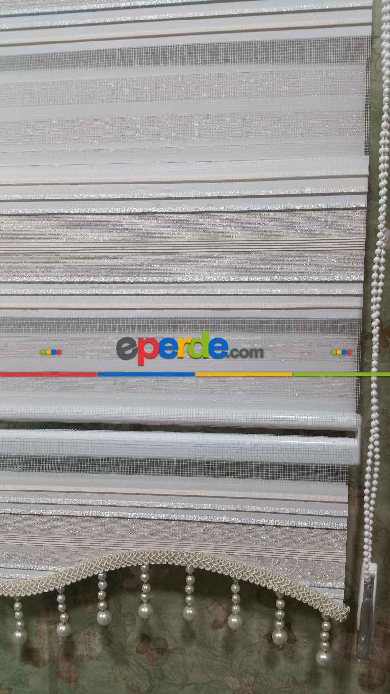 Mutfak - Elit Simli Pileli Pudra Pembe Zebra Perde 43-4