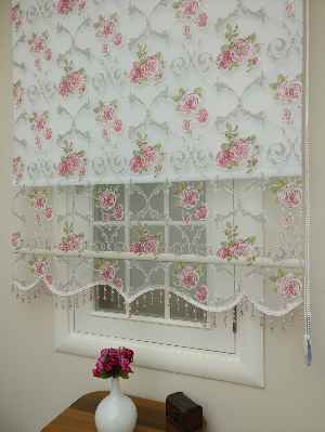 Pembe Çiçek Desenli Çiftli Sistem Tül Stor Perde- Pembe