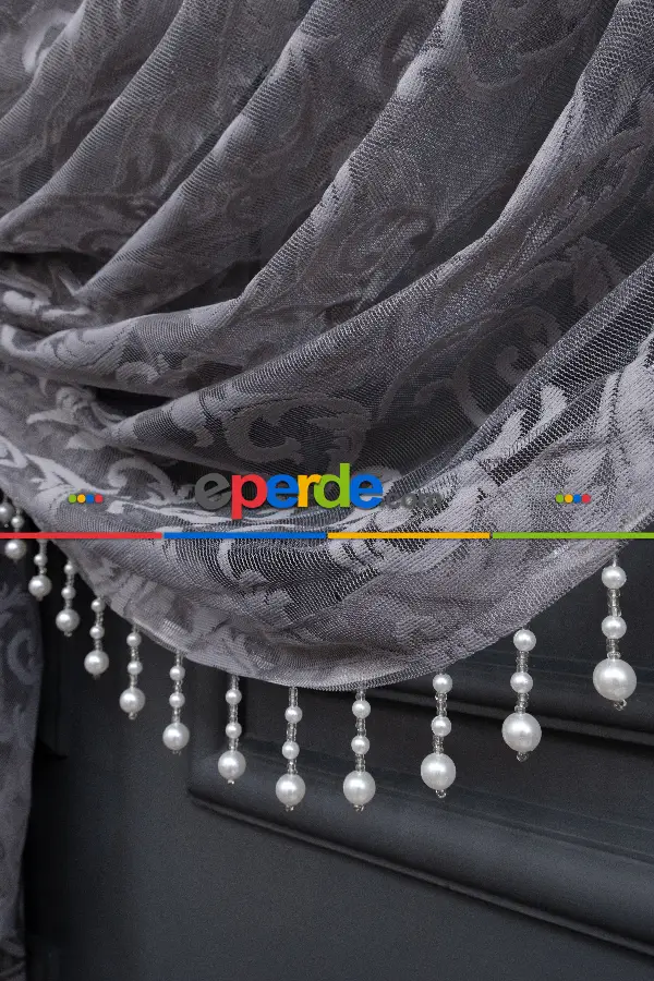 Gri Sarmaşık Desen Tül Kruvaze Tül Perde Yanki Tül