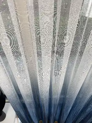 Mavi Degrade Geçişli Tül Perde, Fransız Örme Tül