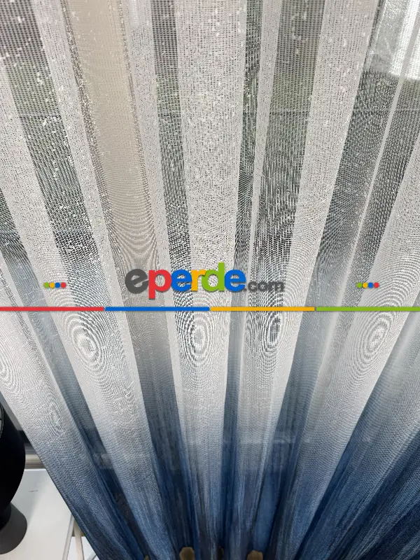 Salon - Mavi Degrade Geçişli Tül Perde, Fransız Örme Tül