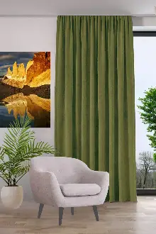 Kadife Dokulu Fon Perde Pilesiz Tek Kanat Haki